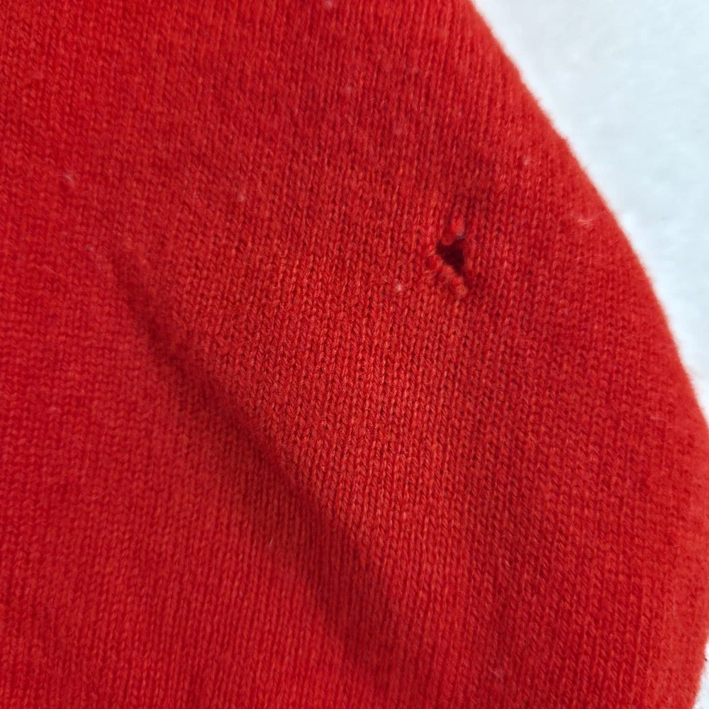 Ann Mashburn Women V-Neck Sweater XS Red 100% Cashmere Knit Flawed